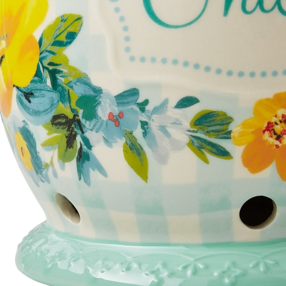 ❤️ New Pioneer Woman Sweet Romance Teal Gingham Onion Keeper with Lid - Picture 3 of 8